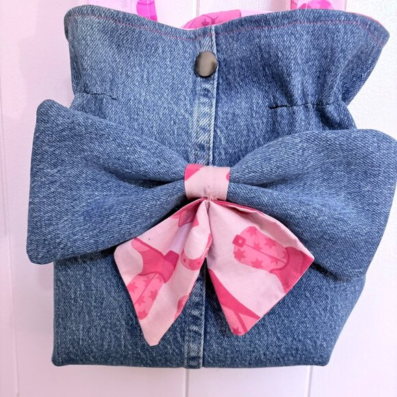 Shoulder Bag, Bow, Denim, Plaid, Purse, Handbag, Pocketbook - Picture 2 of 6
